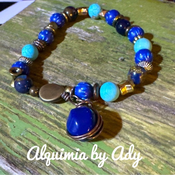 Out of the sea lapis and turquoise rustic beaded bracelet - Picture 1 of 1